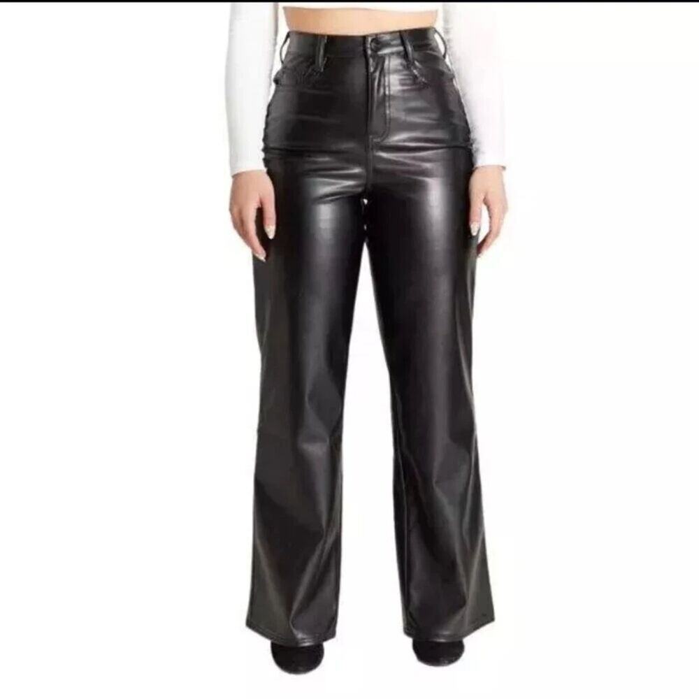 Dollhouse Wide Leg Vegan Leather Pants, Black Size 5 NWT